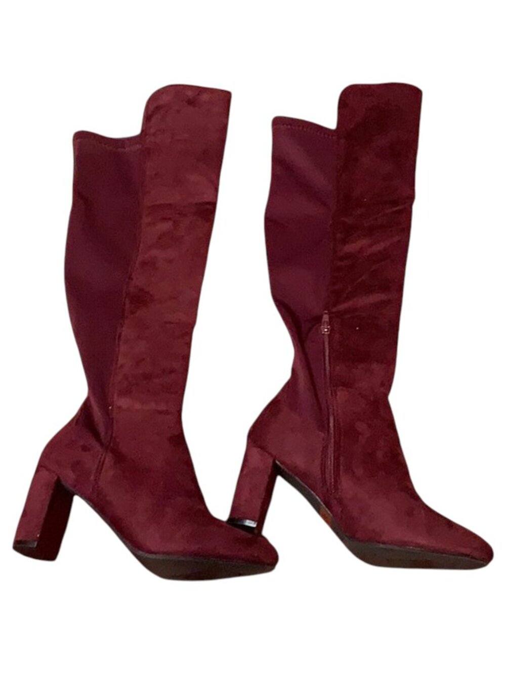Wild Diva Blake-05 Knee High Foldable Block Heel Elastic Panel Burgundy Boots - Picture 7 of 7